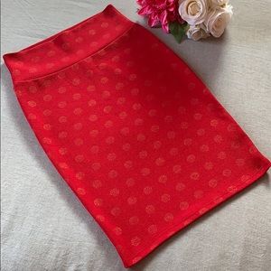 Lularoe Elegant Red and Gold Pencil (Cassie) Skirt
